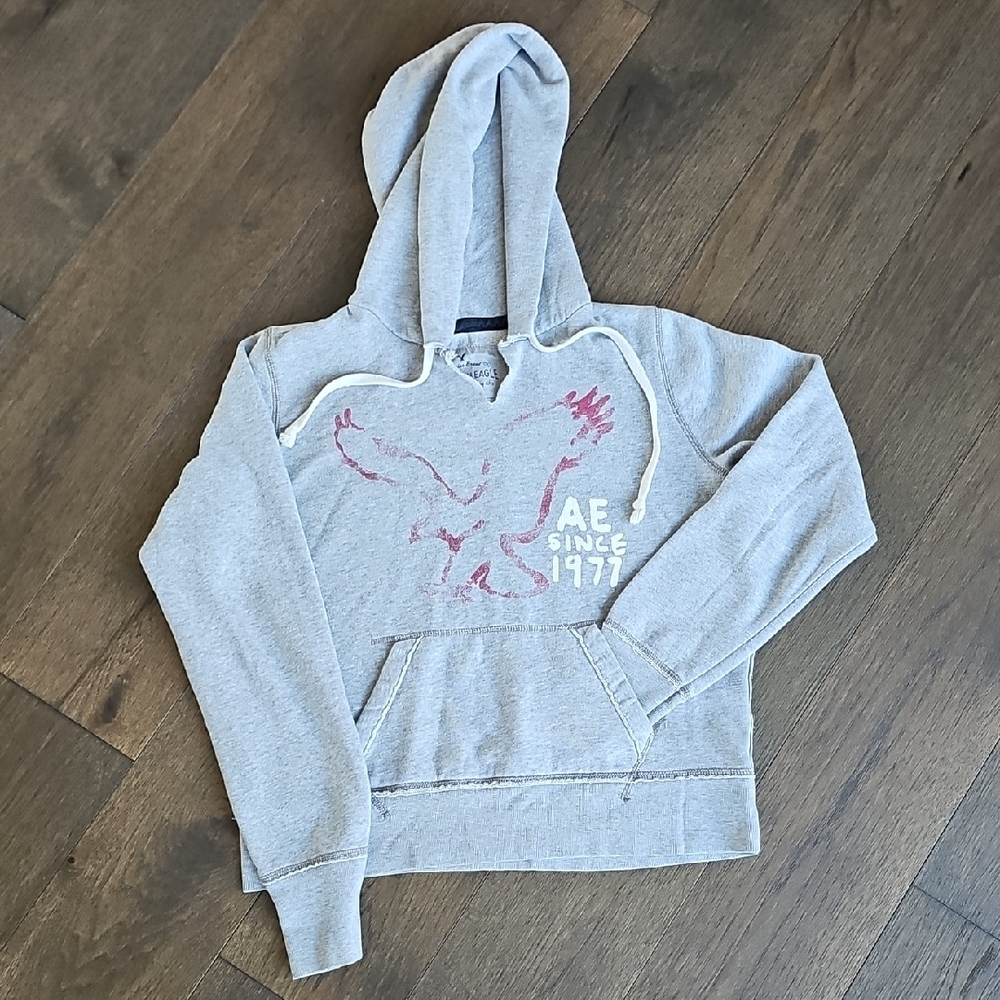 American Eagle Gray Crop Hoodie with Eagle Graphic
